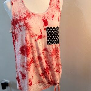 Red Tie-Dye Tank Top with Star Pocket - Women size medium